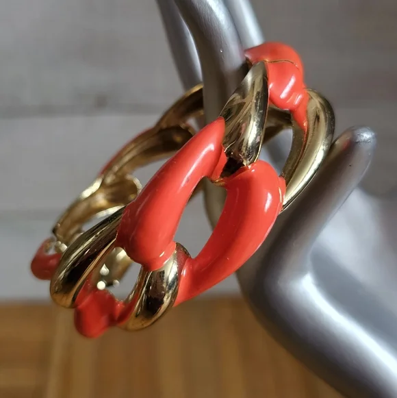 Vintage Clamper Bracelet. Chain Link Clamper. Orange & Gold Clamper. - Picture 6 of 9
